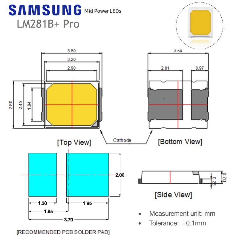0 5 Вт 3 В 2835 средняя мощность светодиодные диоды Samsung Lm281b Ra80 90 Rk Rg Rj Sg Sj Sc Se SPMWH1228 SMD светодиодный чип LM281B + Pro VG Ring