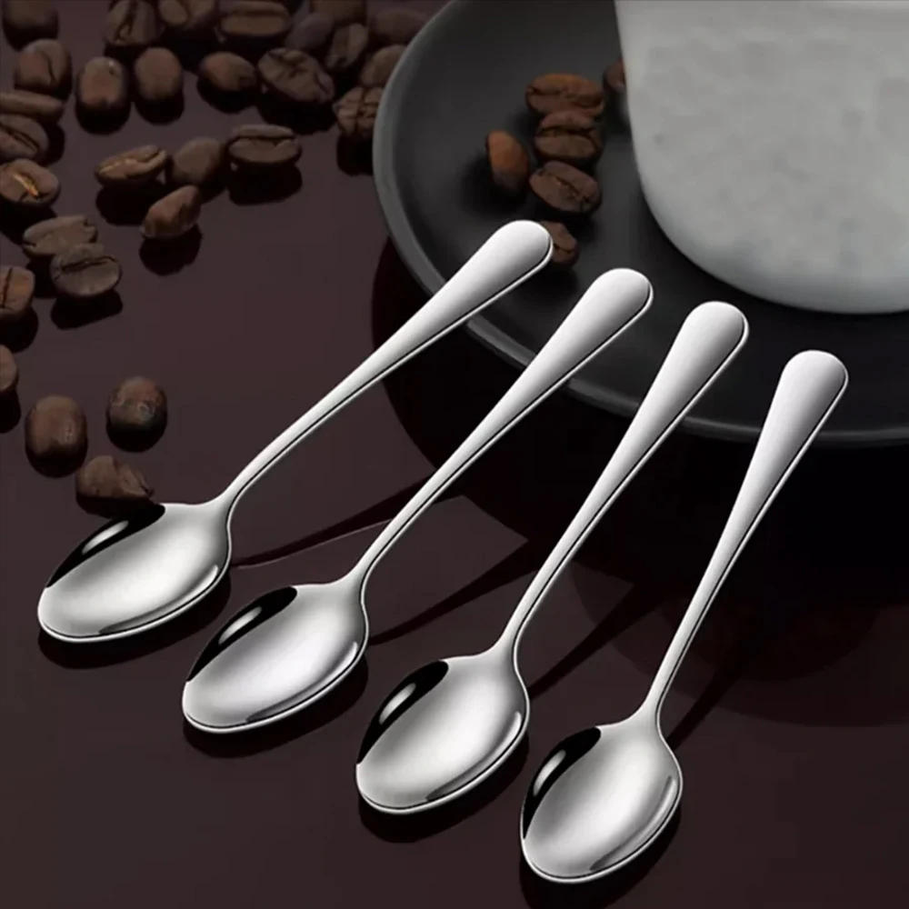 6pcs Small Kitchen Cutlery Stainless Steel Ice Cream Spoon Set Classic Design Silver Metal Spoon Caviar Honey Tea Coffee Spoon
