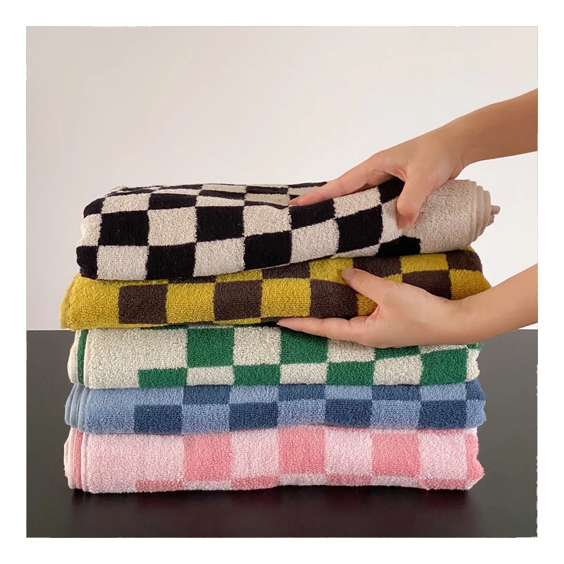 Fashion Design Checkerboard 100% Cotton Towel Set Large Thick Bath Towel Bathroom Face Shower Towels