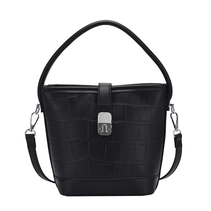 2024 Trendy Designer Brand PU Leather Crossbody Bucket Bag for Women Single Strap Vintage Bohemian Dress Style Portable Handbag