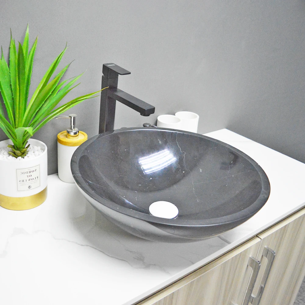 Round sink black stone marble bathroom counter top washbasin made in China natural stone art basin with cheap price