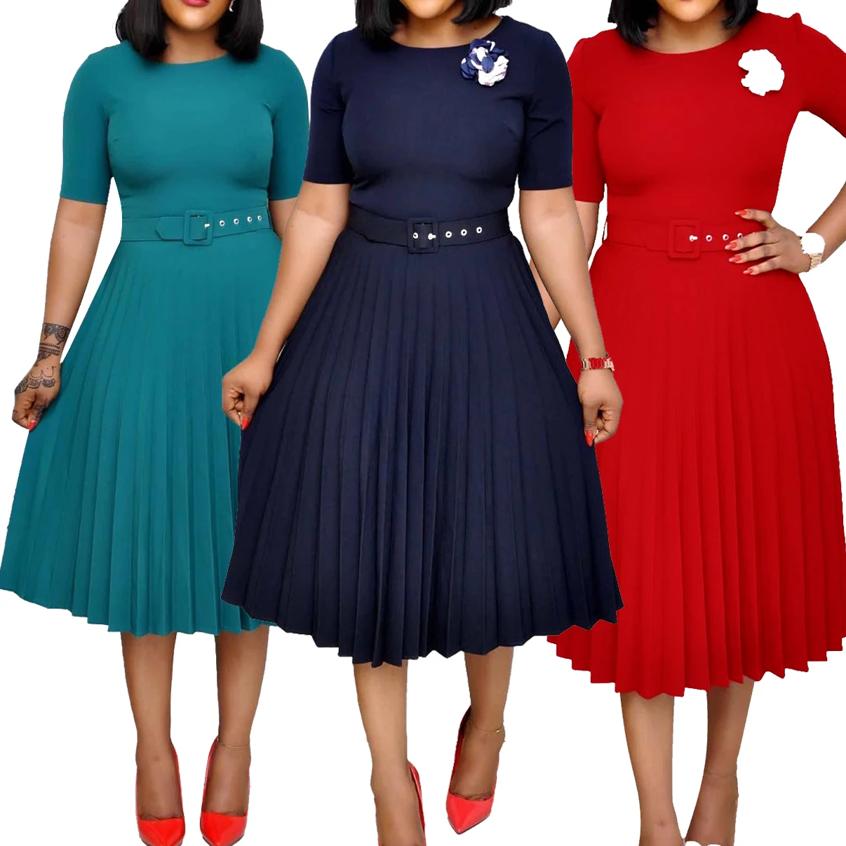 Queena Wholesales Summer African Style Elegant Ladies African pleated ladies Dress Work Business Office Dresses