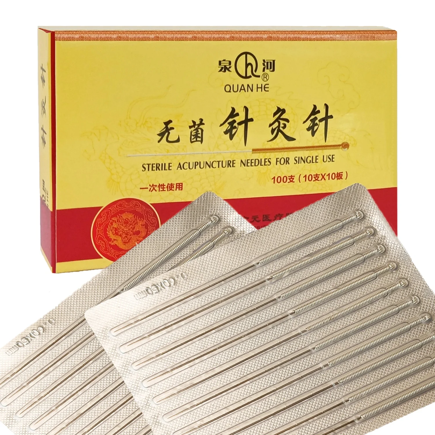 Quanhe 100 штук в коробке оптовая продажа китайских приманок по стерильному одноразовому иглу иглы для иглоукалывания серебряной ручкой сухой иглы для иглоукалывания