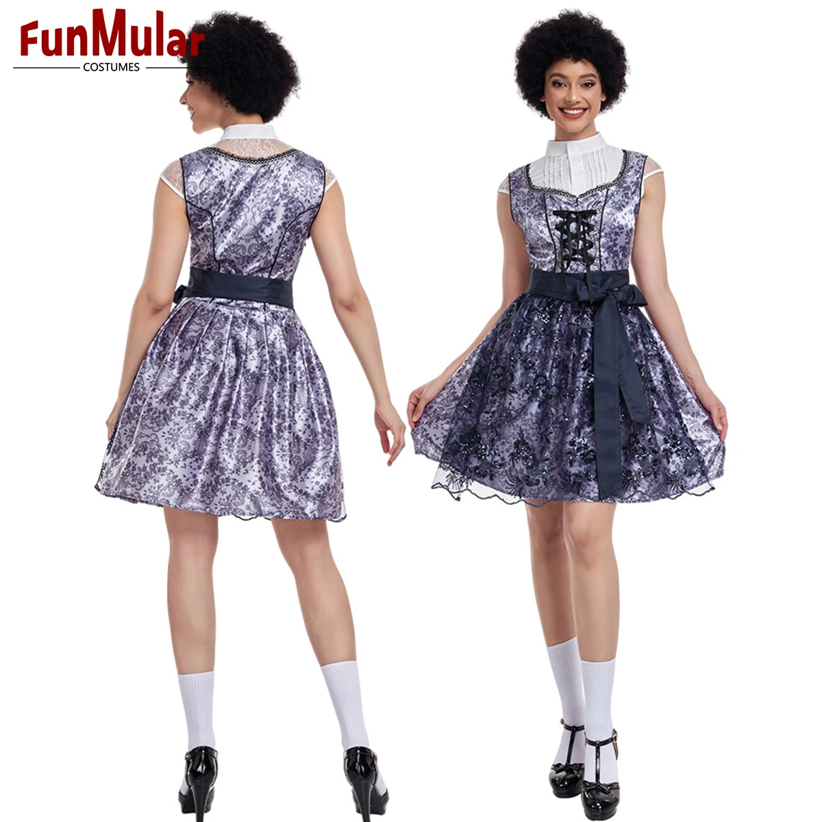 Funmular Dirndl Dresses Women Traditional German Oktoberfest Costumes Embroidery Floral Pattern Outfits