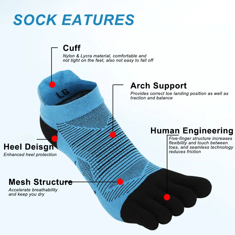 OEM Wholesale Custom Logo Popular High Quality Ankle Sports Running Cycling Cushioned Five Toe Socks