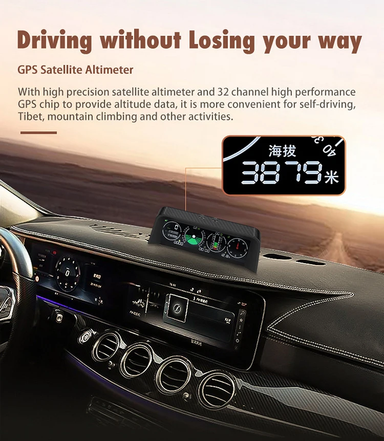 Vjoycar Auto Inclinometer Pitch Angle Alarm Off-road Latitude Longitude Display S90 Gps Slope Meter HUD