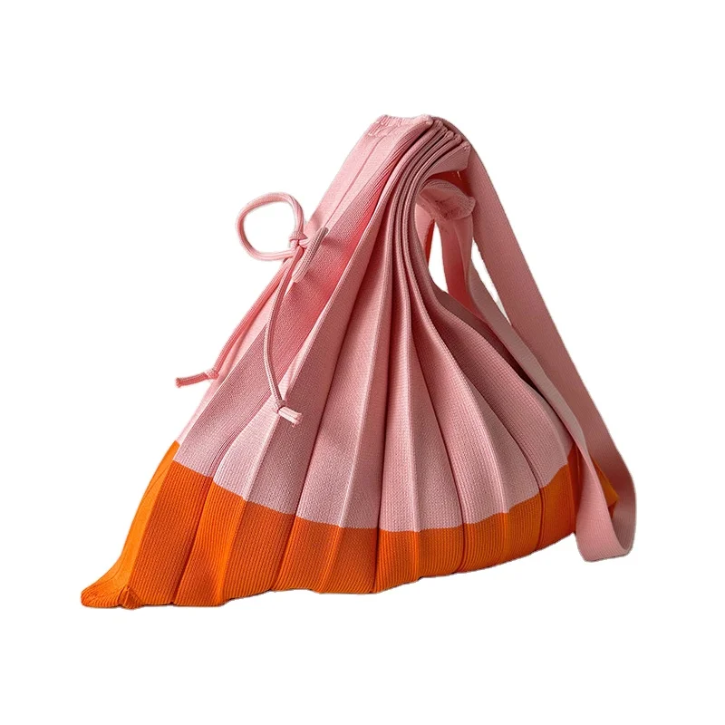 New Design Knitted Shoulder Bag Korean Style Folding Tote Bag Handbag Girl Large Pleated Shopping Bag