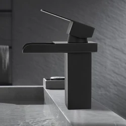 Unique Design 2021 Modern Brass Basin Mixer Tap Single Handle Waterfall Bathroom Black Faucet
