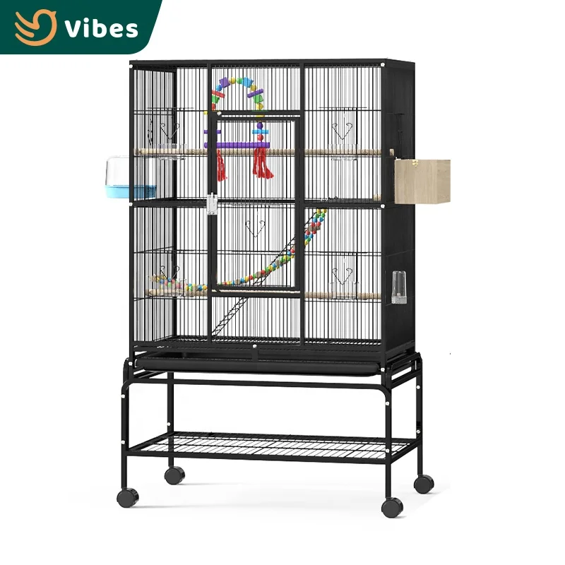Wholesale Good Viewing 100cm Height Big Bird Cage black White Color Parrot Flight Cage Villa For Birds With Storage Shelf