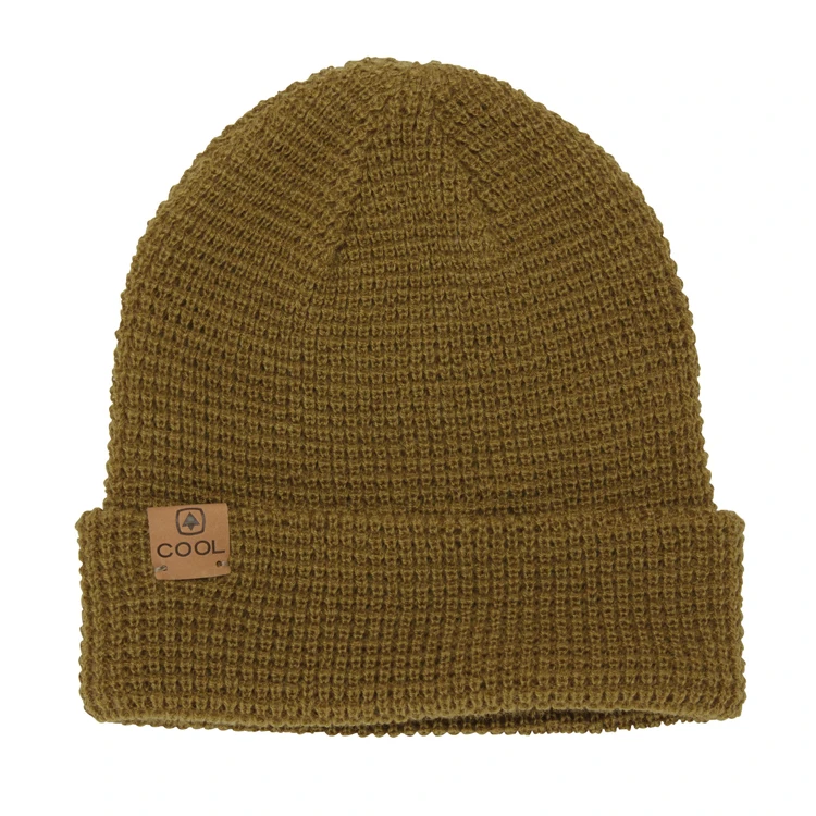 Wholesale Custom High Quality Cheap Leather Patch Logo Waffle Knitted Beanies Hats