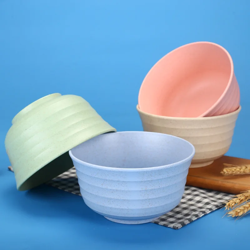 Reusable wheat straw cutlery cereal bowl sets /straw wheat bowl  Plastic salad bowl 4pcs/set