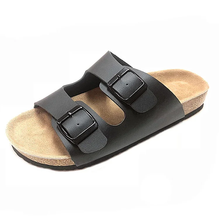 wholesale classic solid PU  upper with  cork insole sandal for women and men slippers  fashion slide