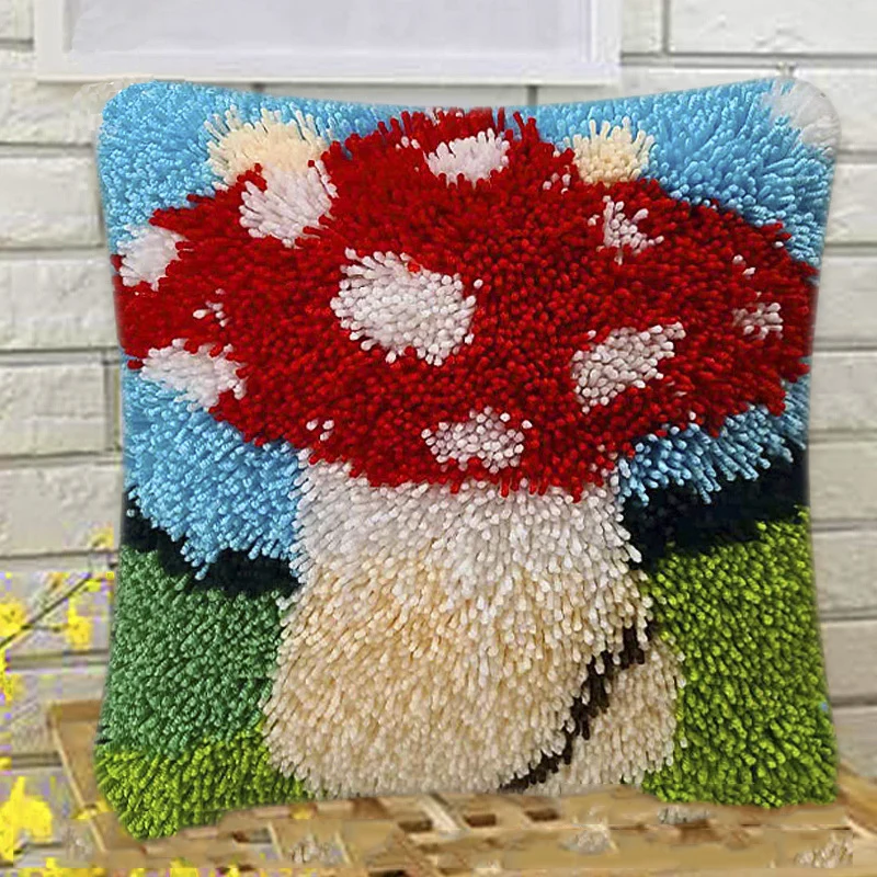 Custom DIY Yarn Art and Craft Pre Printed Canvas Throw Pillow Cover Sunflower Latch Hook Kits for Adults Pillow