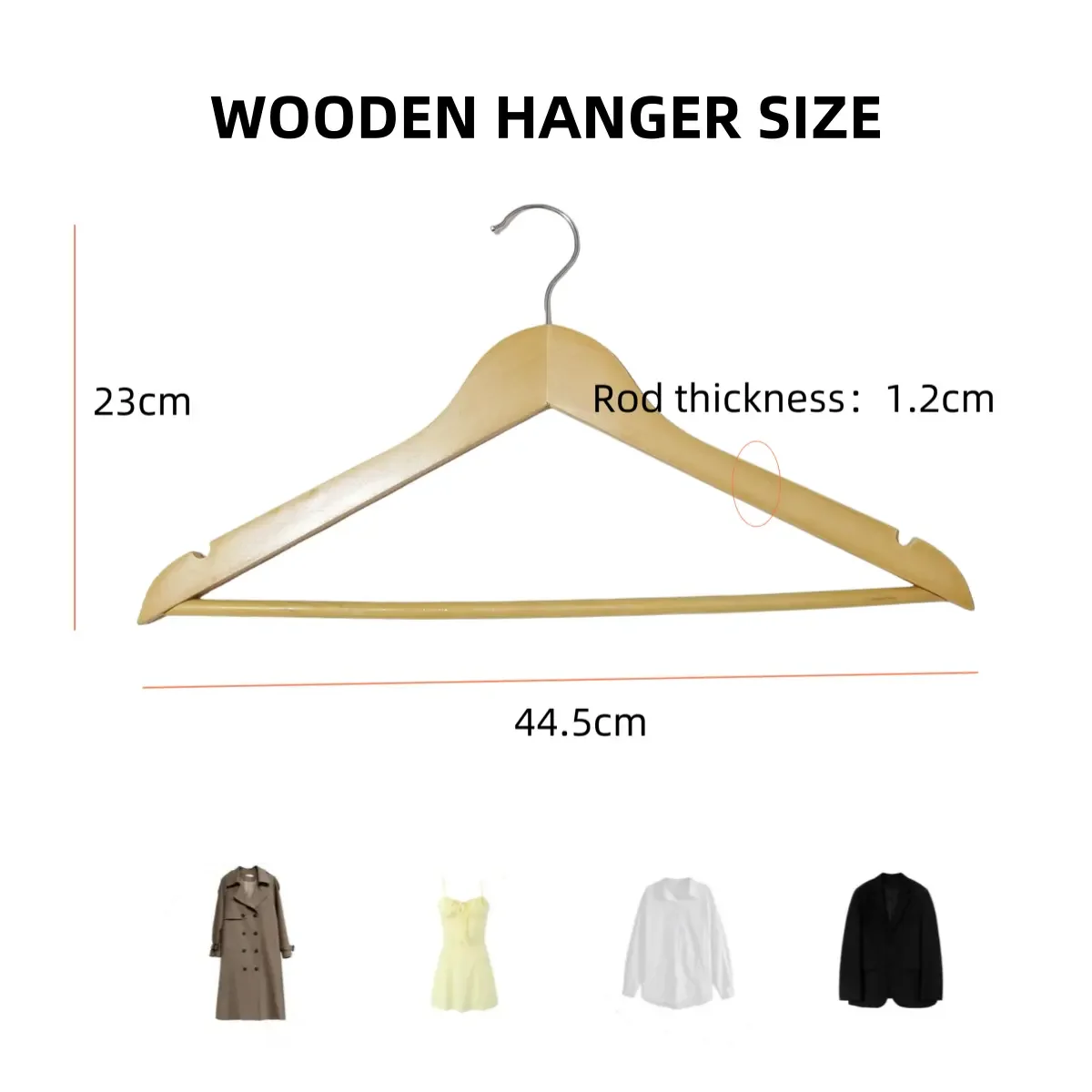 Wuhan New Rainbow High Quality Wardrobe Wood Hangers with Bar Custom Logo Wooden Hanger for Clothes