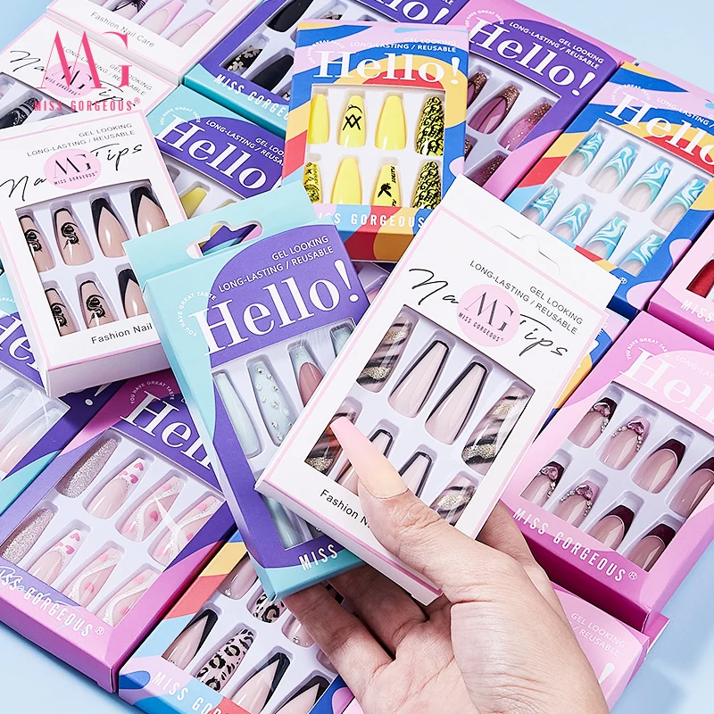 MG 24pcs Nails False OEM Ballerina French press on Nails Leopard Pearl press on Nails artificial fingernails Art for women