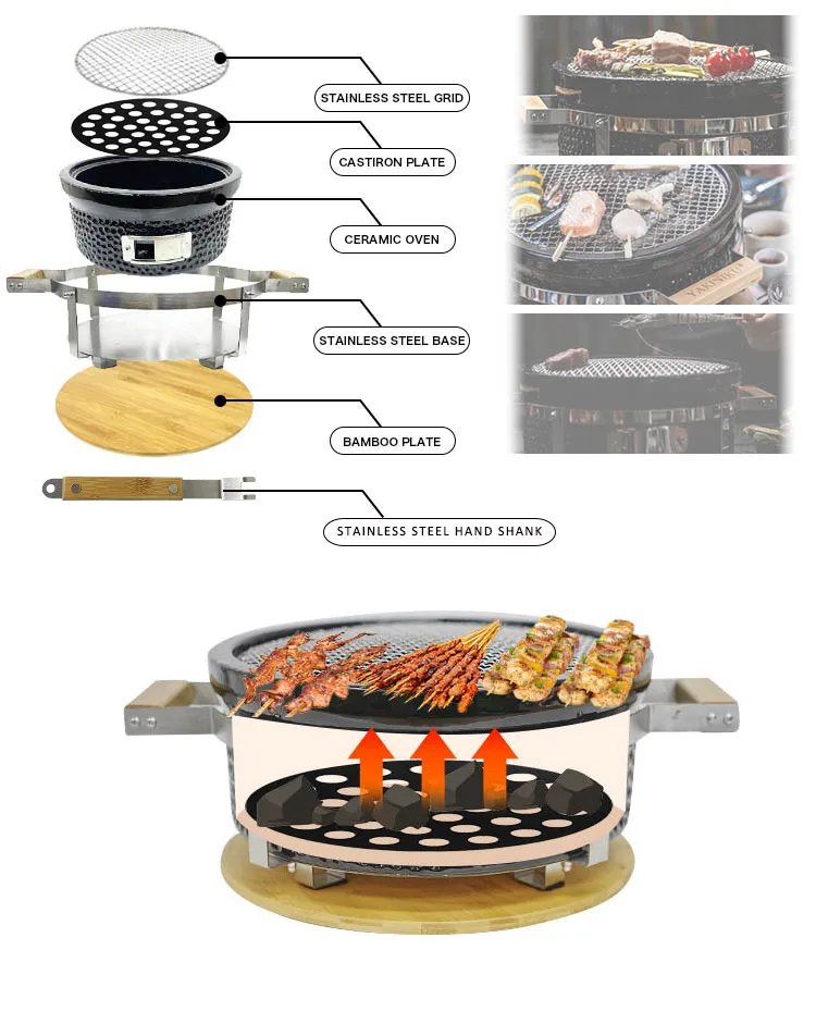 Round Hibachi indoor cooking usage Auplex charcoal Kamado BBQ Japanese Grill