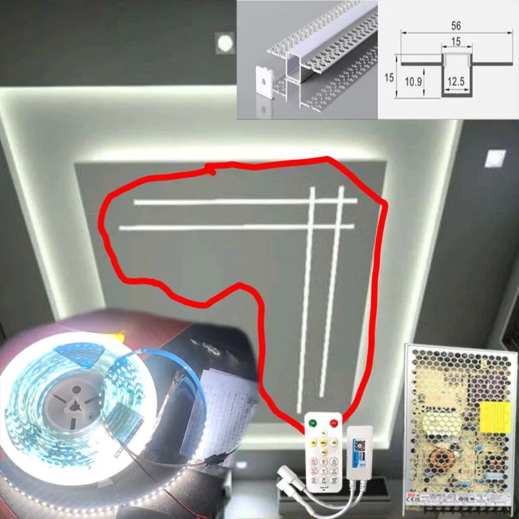 50m LED Strip Only white 6500k Cold white running water strip with aluminum profile for ceiling