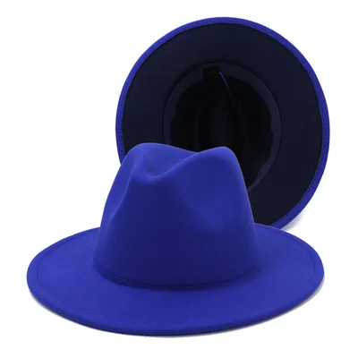 Оптовая продажа; Новинка; Дизайнерская обувь в британском стиле; Классические Fedora шляпы с широкими полями шерсть фетровая шляпка шерстяная 2 два тона плоским верхом для мужчин и женщин мужский Простый