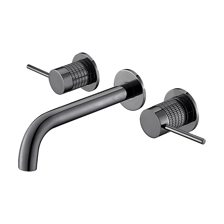 Dual Handle Bathroom Faucet Wall Mounted Basin Taps Contemporary Bathroom Mixer with Carving Designs for Luxury Building Project