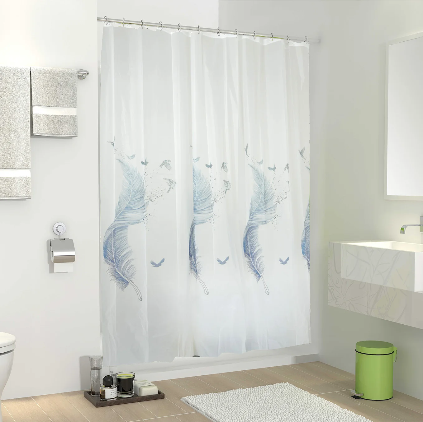 Modern 3D Printed Bathroom Shower Curtain Set with PEVA Rugs and Linen Hooks Water Proof New Design for Hotels
