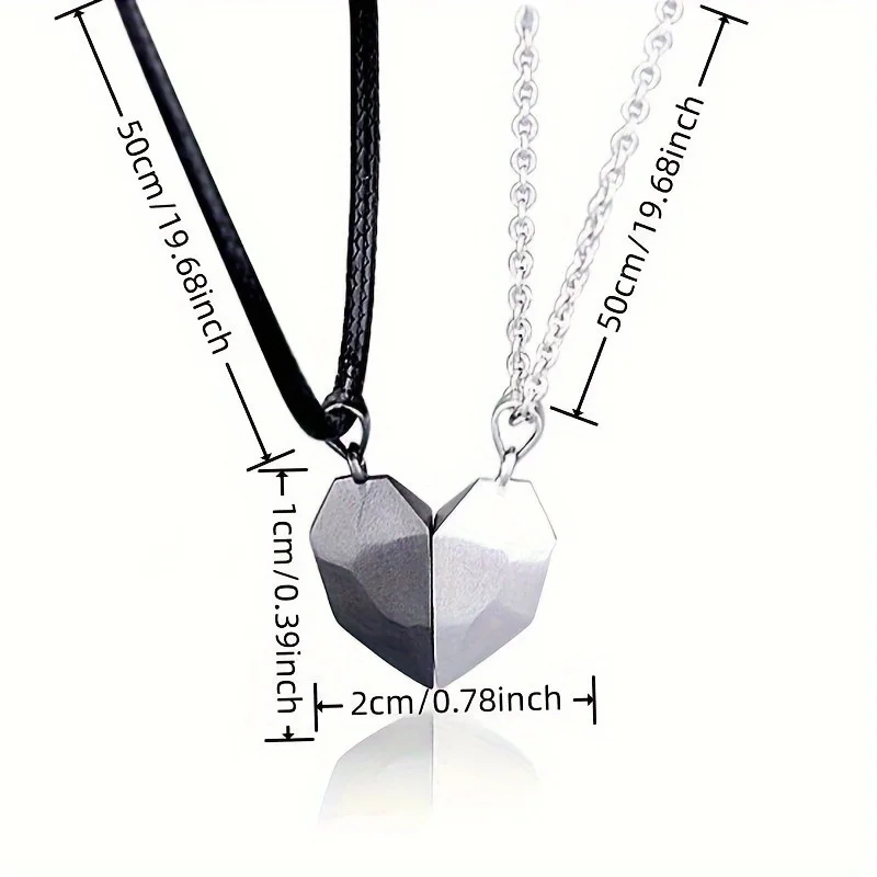 Gold Plated Magnet Couple Necklace with Wishing Stone & Heart Shape Heartbreak Stitching Clavicle Jewelry for Women and Men