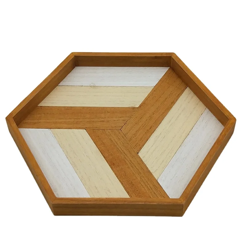 
Wooden hexagonal splicing tray can be used as a serving tray in a restaurant or as a decorative tray for cakes and cheese 