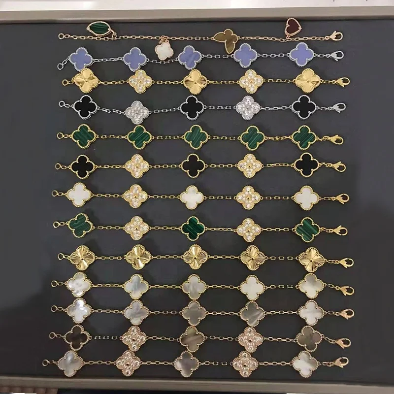 
Высокое качество S925 серебро VCA повезло четыре листа клевер браслет изысканный агатом кулон женские классические ювелирные изделия браслет 