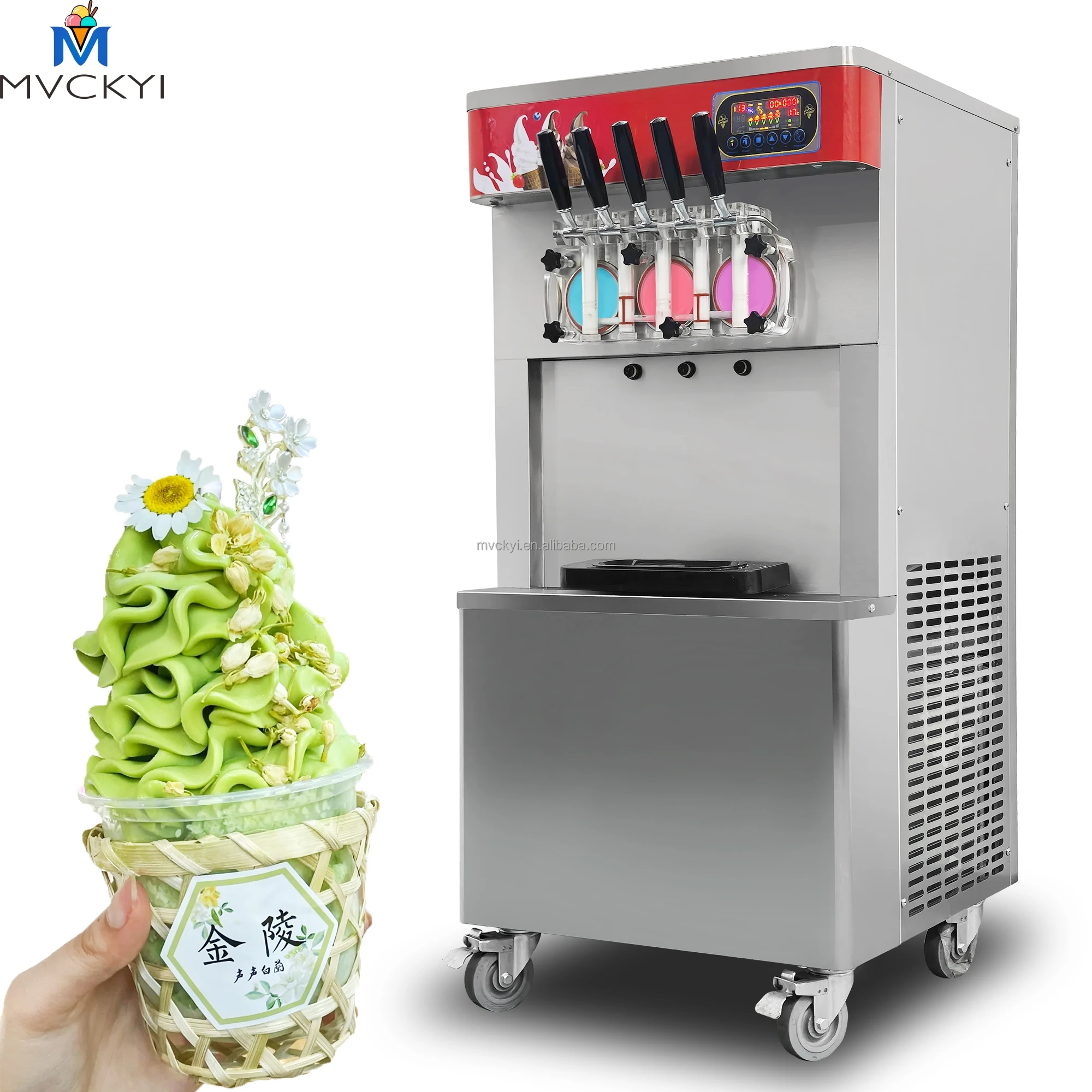 Mvckyi Countertop Automatic Sundae FROZEN COCKTAILS Freezer 5 Nozzle Italian Soft Serve Ice Cream Acai Machine
