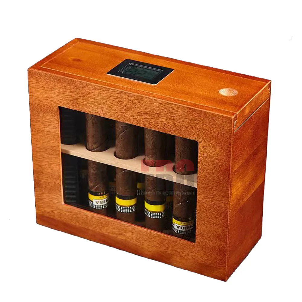 New Arivial Manufacturer Wood Cigar Boxes Humidor with Temperiture  Customized LOGO Hold 12 Cigars