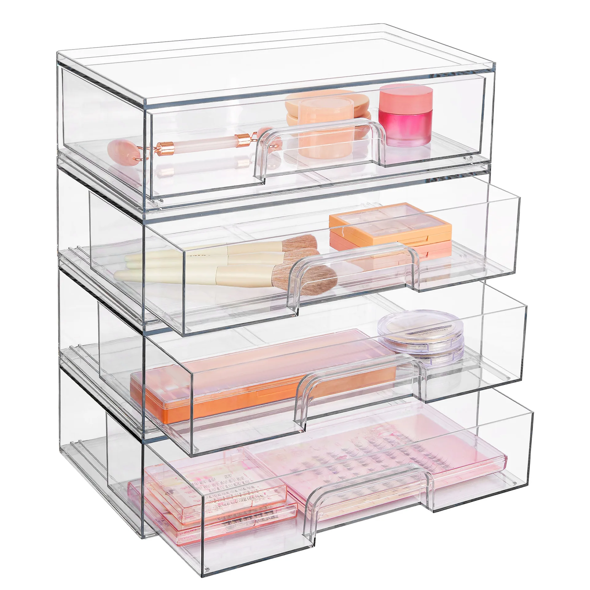 Clear Acrylic Makeup Organizer Drawers Stackable Plastic Storage Box Bins for Vanity Undersink Kitchen Cabinets Pantry