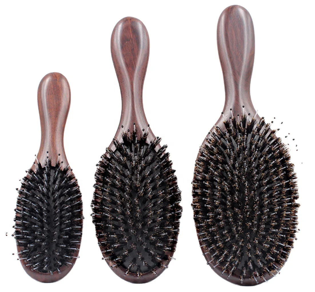Гладкая Антистатическая щетка для волос гребень из эбенового дерева с щетиной кабана
