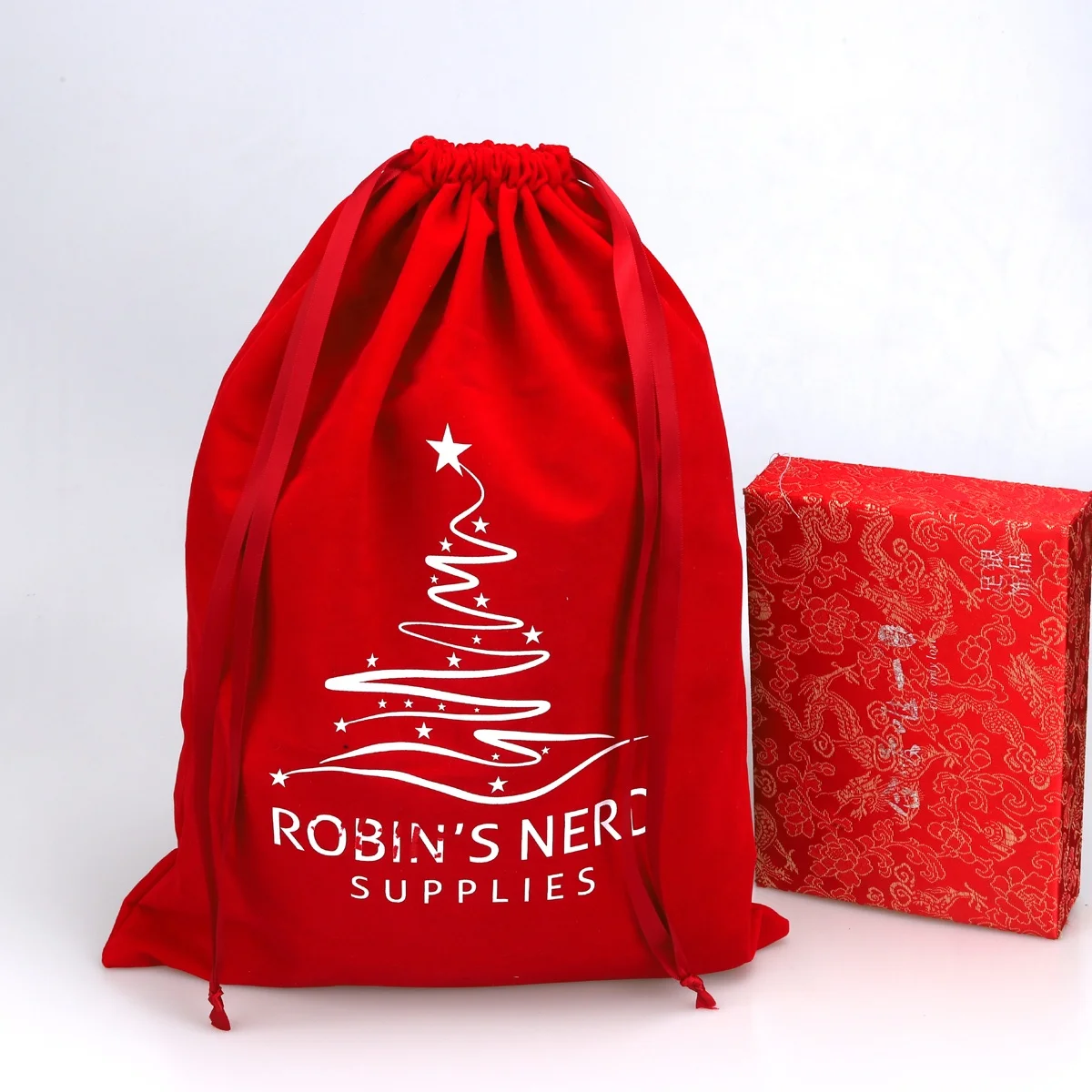 Wholesale Luxury Large Velvet Dust Weeding Gift Packaging Drawstring Bag Red Velvet Clothes Shoe Pouch