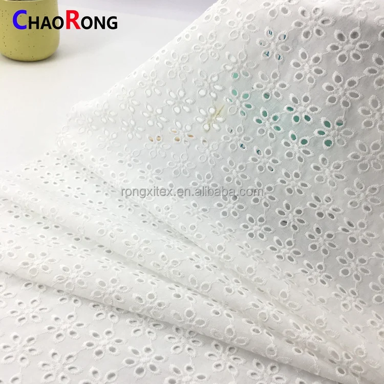 Golden Supplier CRF0576 Ready Goods Eyelet Flower Lace 100% Cotton Embroidery Fabrics for Clothing Material