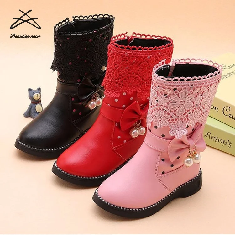 Wholesale Fashion Kids Girls Baby Winter Bow Knot Zip Short Boots Factory Children Girls Hot Flower Kids Shoes Boots