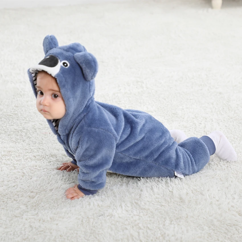 Halloween Dress Up Romper 3D Cartoon Animal Hooded Onesie Winter Flannel Baby Animal Rompers