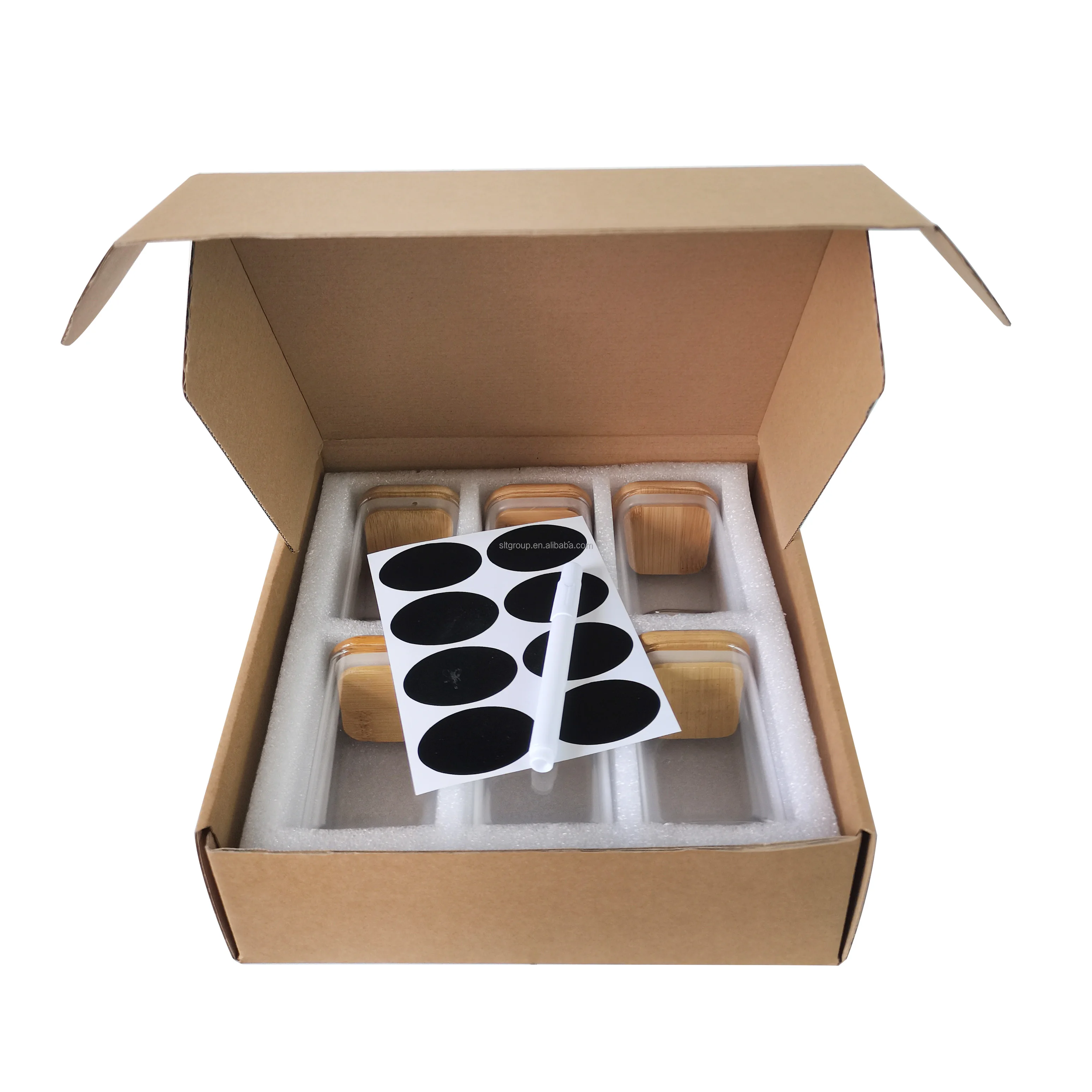 set of 6 square glass jar clear canister for spice season salt sugar pepper