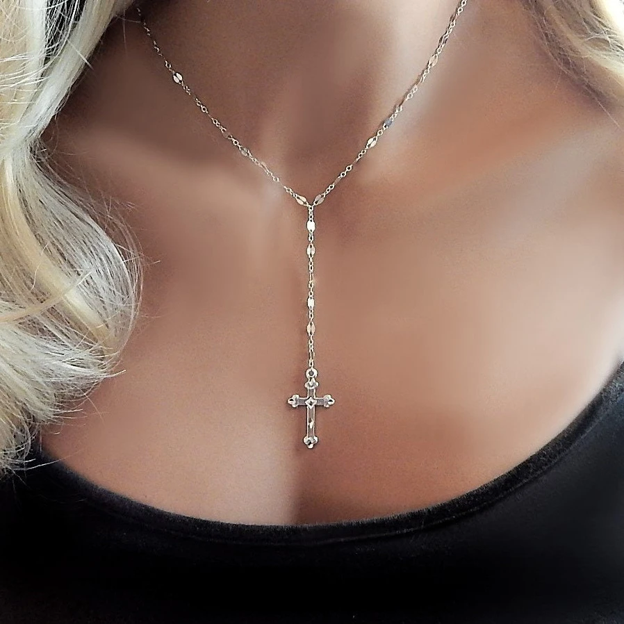 Wholesale Cross Pendant Jewelry Custom Factory Female Diamond 925 Silver Long Necklaces With Cross Pendant