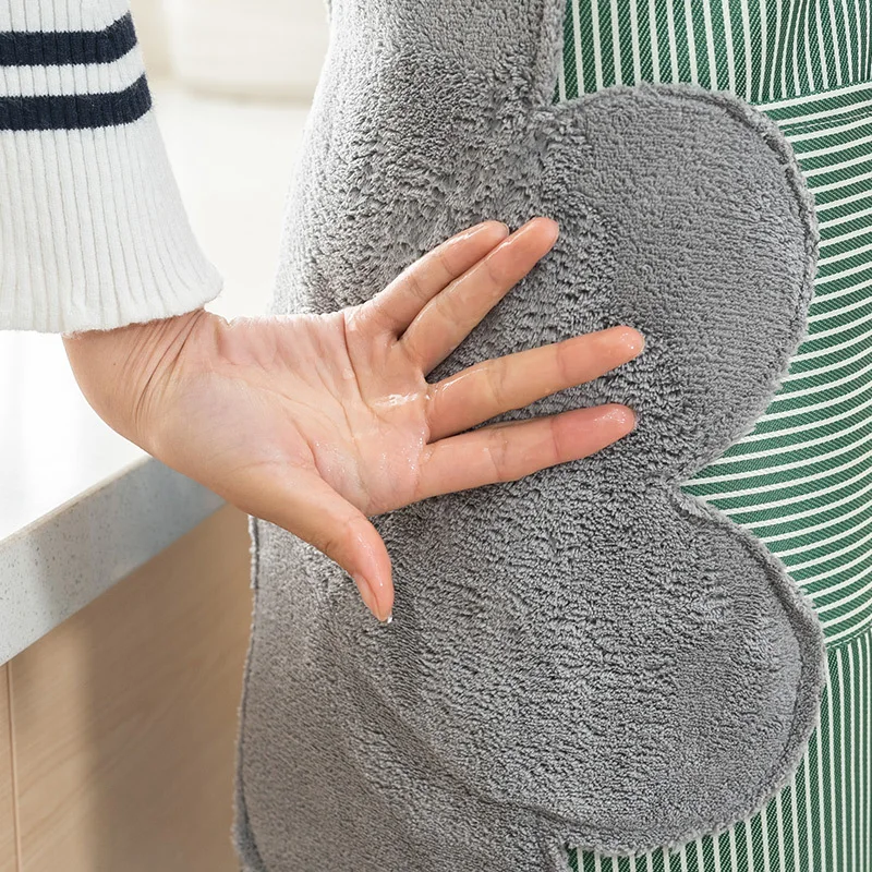 Home thickened kitchen apron Oxford cloth coral fleece adjustable hand-wiping waterproof and oil-proof overalls  Striped Apron