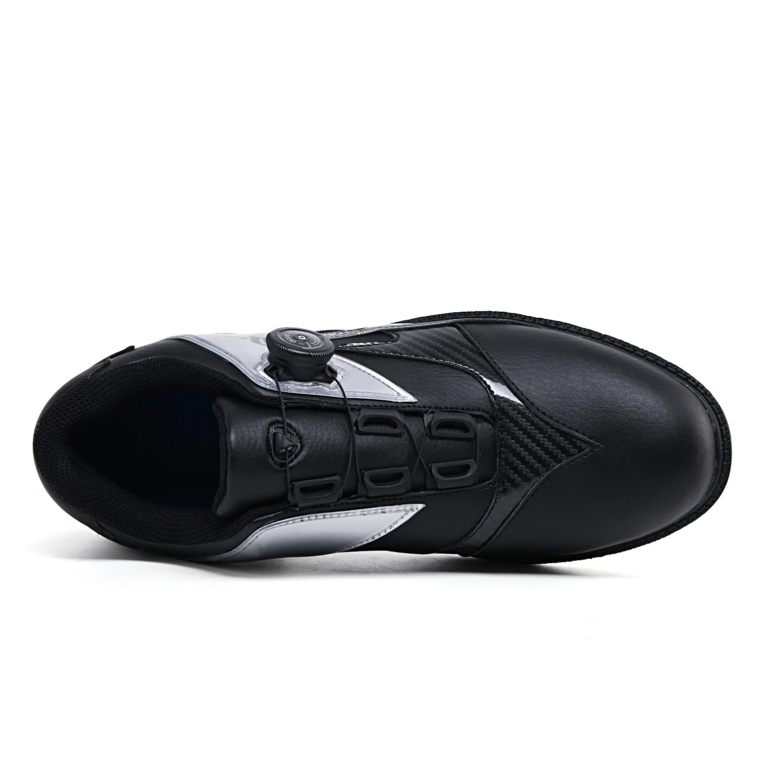 
Custom Wholesale Factory OEM Japan Korea PU Leather Black Dial Lock Auto Laces Spikenessless Men Golf Shoes 