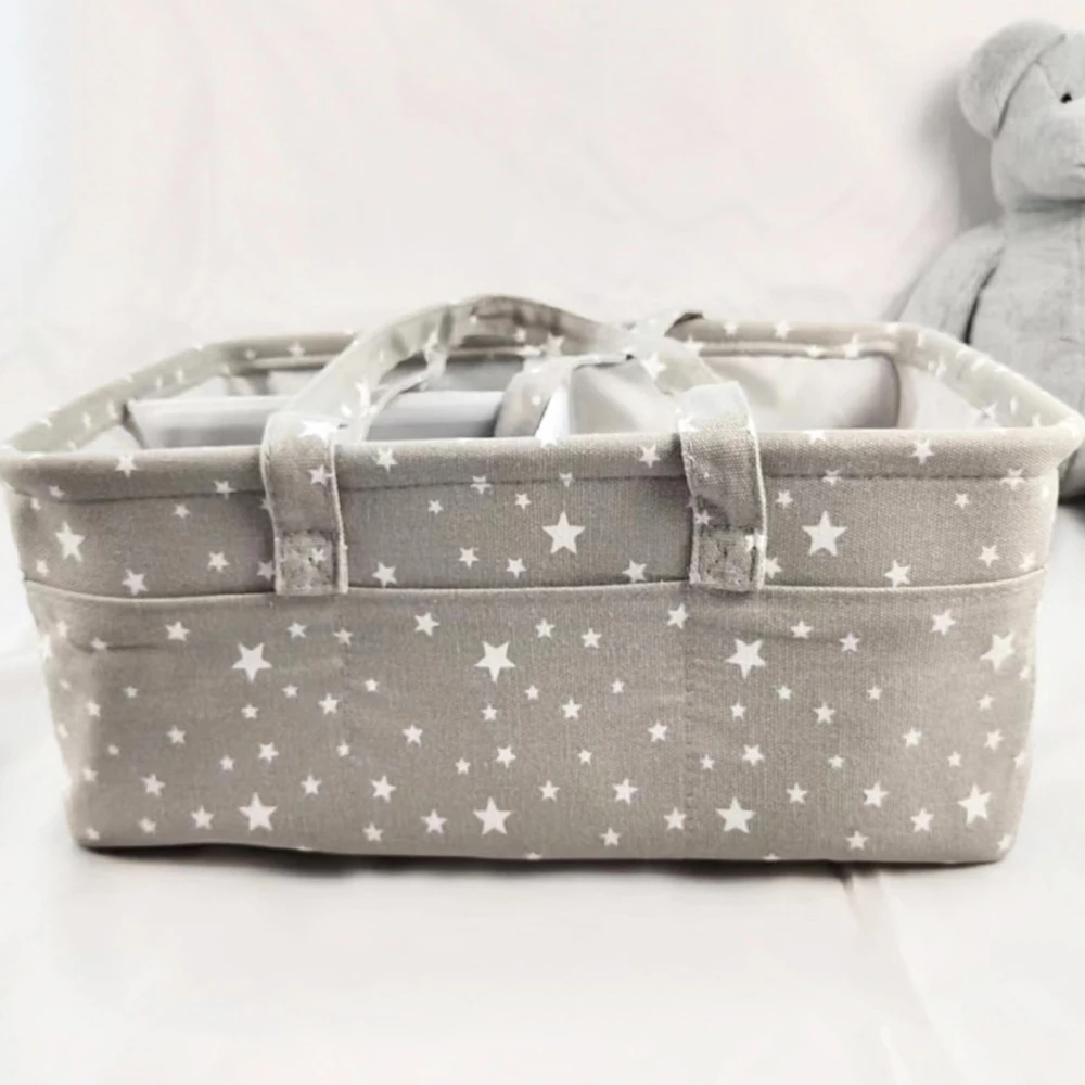 Gray Pentagram Cotton Canvas Diaper Storage Bag Large Capacity Portable Mommy Bag Diaper Basket
