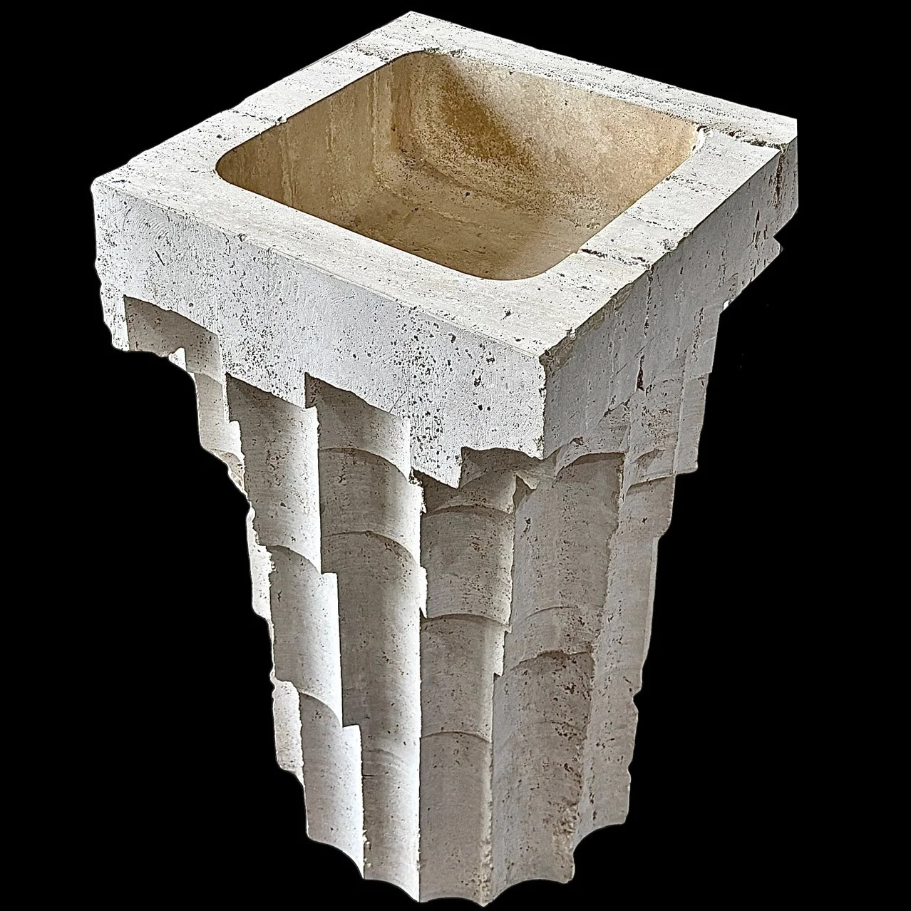 Modern White Rice Roman Marble Statue Sculpture Cave Stone Gray Floor-Standing Wash Basin Art Column with Hollow Feature