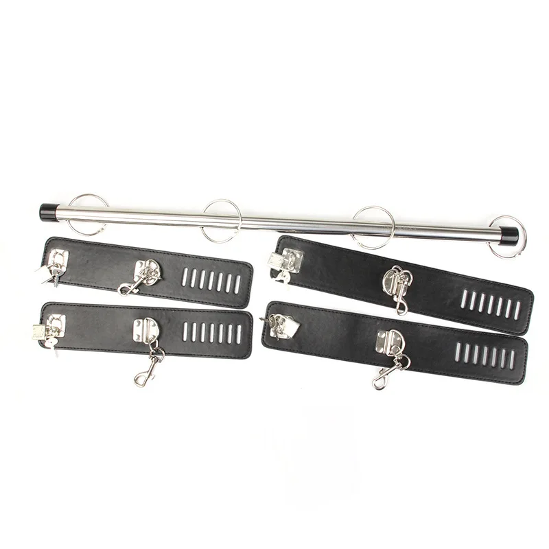 Hot New Leg Spreader Bar With Ankle & Wrist Cuffs Leather Pad Locks Striper Club