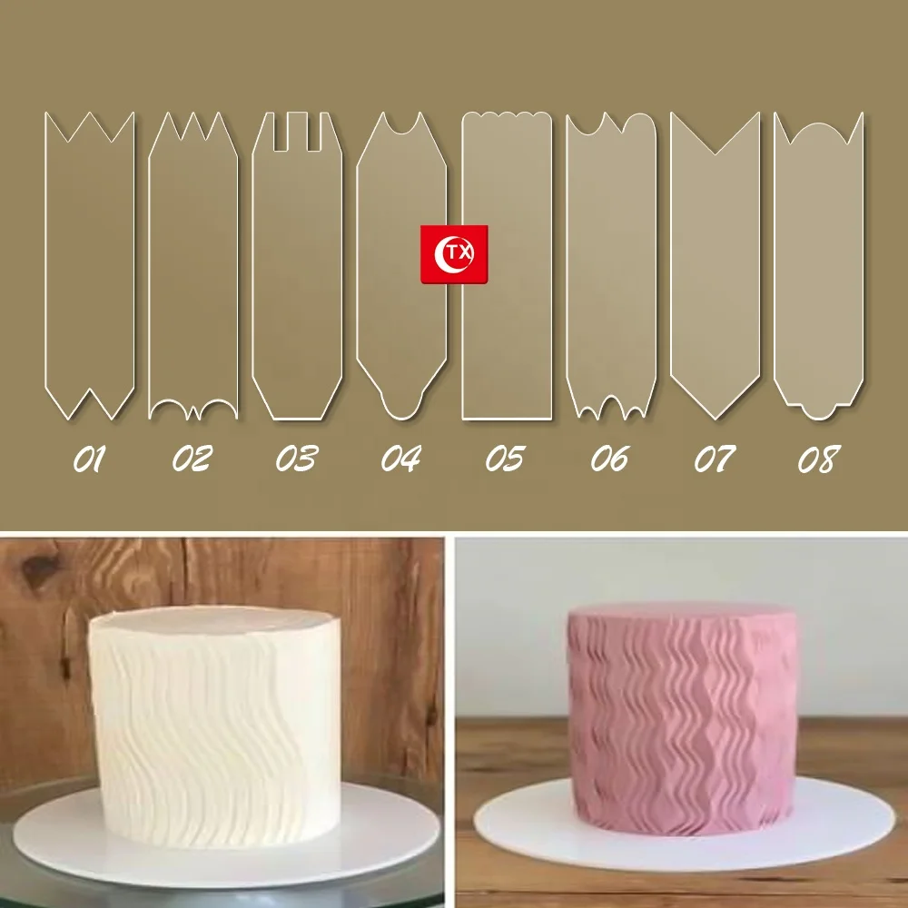 TX Acrylic Cake Scraper Buttercream Side Smoother Icing Comb Polisher Pattern Decorating Edge DIY Tool Mousse Cream Butter