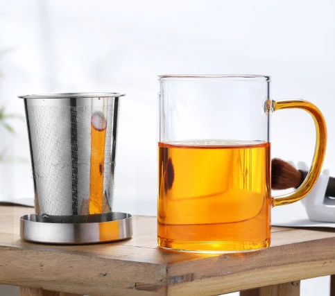 500ml borosilicate glass mug with stainless steel lid & infuser tea double wall glass tea bottle with silicone cheap glass cup