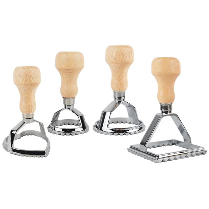 
Pack of 4 pieces Ravioli Stamp Set with Wooden Handle Heart Shape Ravioli Cutter Pasta Maker Mold 