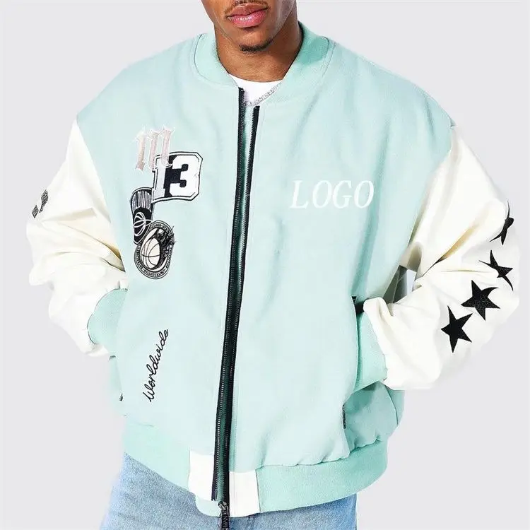 OEM custom winter vintage style color block boxy los angeles varsity bomber jacket for men