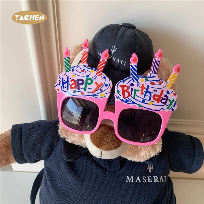 YAachen Cupcake Birthday Party Glasses Adult Children Cute Funny Photo Creative Alphabet Cake Decoration Plastic Glasses