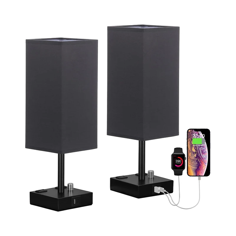 Wholesale Table Lamp with USB A+C Charging Ports & AC Outlet, Dimmable Modern Nightstand Linen Lamps For Home Bedroom Decor