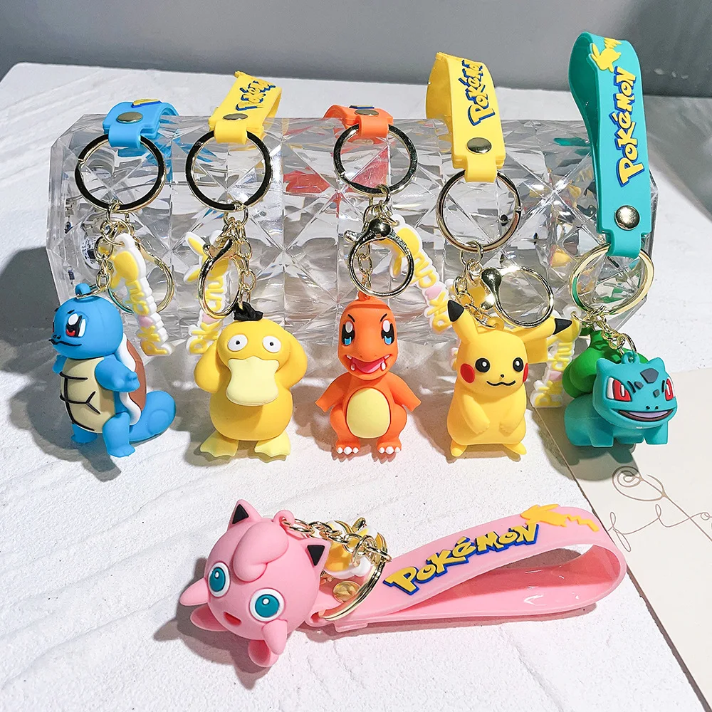 Custom Cartoon Character Pokemones Pvc Rubber Keychain Action Car Pendant Keychain Model Figure For Friend Wholesale