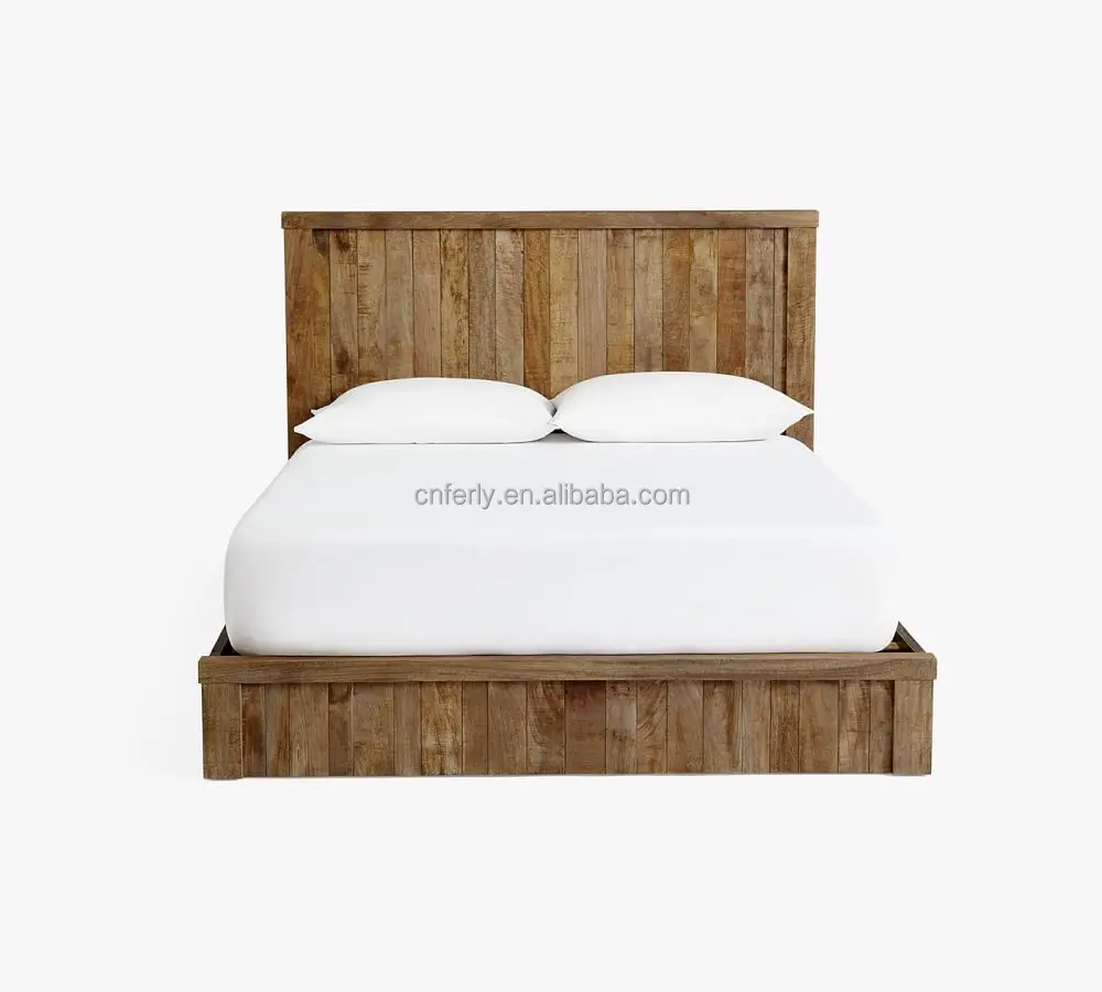 Luxury Modern Home Furniture Hotel Bed American Style Wood Bed Bedroom Reclaimed Russian Oak Live-Edge Platform Bed